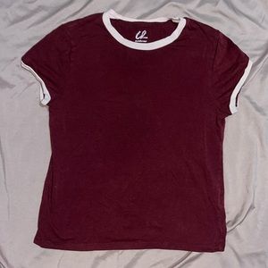 Charlotte Russe Burgundy and White Ringer Short Sleeve Tee